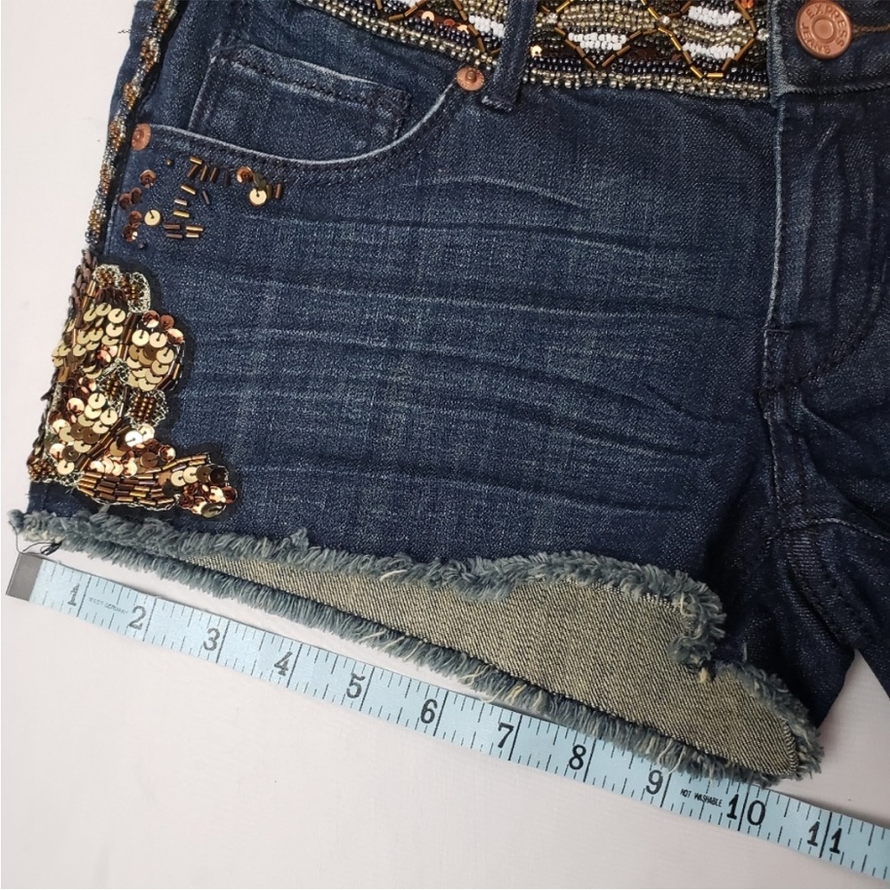 NWT Express gorgeous bronze gold and white sequined and beaded blue jeans - Picture 14 of 16
